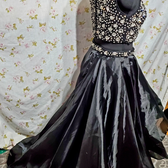 Two Piece, Black and Silver Beaded Prom Dress - Picture 2 of 5